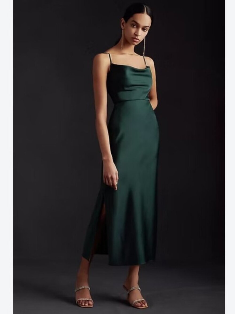 BHLDN Cali Satin Midi Dress in Emerald